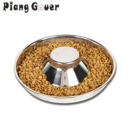 Slow Eat Stainless Steel Dog Bowl Safe Puppy Feeding Durable Water Food Pet Bowl For Small Medium Large Dogs Y200922