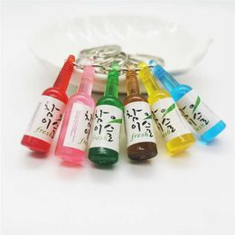 Korean Fashion Drink Soju Bottle Keychain 6 Colours Simulation Resin Beer Wine Trinket Women Keyring Jewellery Travel Gift Souvenir G1019