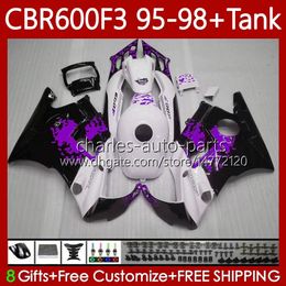 Body Kit For HONDA Bodywork CBR600F3 600CC 600FS 64No.198 CBR 600 600F3 95-98 CBR600 F3 FS CC 97 98 95 96 CBR600FS CBR600-F3 1997 Graffiti purple 1998 1995 1996 Fairing +Tank
