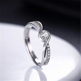 Womens Rings Crystal Jewellery Gold diamond Plated Platinum wave open ring flash silver Cluster For Female Band styles