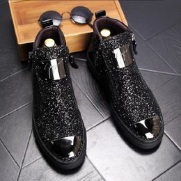 Men's Casual Fashion Zipper Outdoor High-Top Boots Man Slip-On Boots Mens Driving Party Flats 1a29