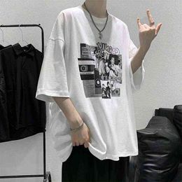 Summer cotton t-shirt black white printing men women short-sleeved Vintage trend all-match Japan student cool streetwear shirts G1217