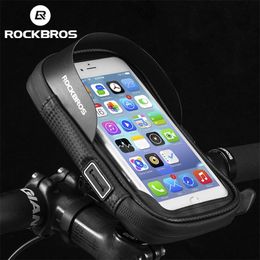 mtb frames UK - ROCKBROS Bicycle Bag 6 Inch Rainproof TPU Touch Screen Cell Bike Phone Holder Cycling Handlebar s MTB Frame Pouch Case 220222