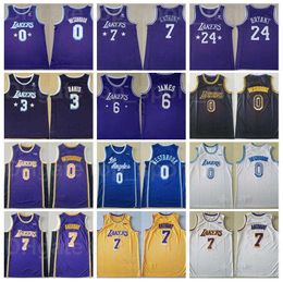 Men Basketball Carmelo 7 LeBron James Jersey 6 Davis 3 Russell Westbrook 0 Purple Yellow White Black Blue Away Color For Sport Fans Breathable Top/Good