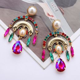 S2446 Fashion Jewellery Multi-layer Arch Dangle Earrings Faux Pearl Colourful Rhinstone Women's Elegant Stud Earring