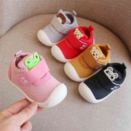 Knitted Toddler Shoes Solid Colour With Cartoon Animal Pattern Baby Girl Soft Sole Flat Sneakers Child Boy First Walk Shoe Casual 210326