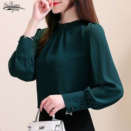 Autumn Long Sleeve Chiffon Blouse Women Office Lady Elegant Solid Pullover Shirt for Plus Size Ladies Tops 10600 210521