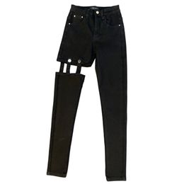 Autumn Woemn's Cowboy Pants High Waist Hollow Out Denim Long Pencil Female Streetwear Jeans Trendy MK110 210427