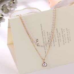 Pendant Necklaces ZOVOLI Layered Pearl Necklace For Women With Gold Thin Chain Big Choker Minimalist Jewellery One Piece