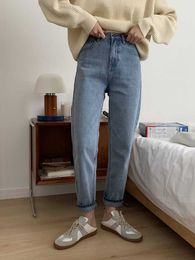High Waist Jeans Woman Plus Size Street Style Elastic Waist Denim Pants Cotton Loose Coated Vintage Washed Boyfriend Jeans 210527