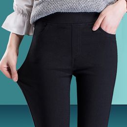 Spring Fashion Women Pencil Pants Casual Elastic Waist Skinny Trousers Plus Size Black White Stretch Pants 210518