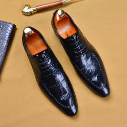 Lacing Genuine Leather Formal Italian Design Shoes For Men Wedding Brogue British Oxford Dress Shoe Black Pointed Toe Men Shoe