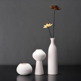 Vases NORDIC WHITE CERAMIC VASE DECORATION MODERN MINIMALIST CHINESE FLOWER ARRANGEMENT DRIED LIVING ROOM HOME SOFT DECO