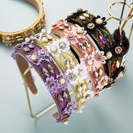 Vintage Baroque Luxury Sparkly Full Crystal Pearl Hairband Black Rhinestone Princess Headband For Women Headdress Hair Jewelry