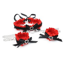 Handcuffs for Sex Accessories Sets Bdsm Collar for Women Bow Hand Cuffs Red Fetish Lingerie Menottes Adult Games Erotic Products Y201118