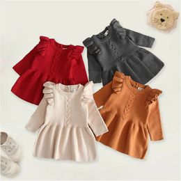 Citgeett Autumn Winter Toddler Baby Girl Clothes Long Sleeve Dress Kids Tutu Party Wedding Solid Wool Outfit Q0716