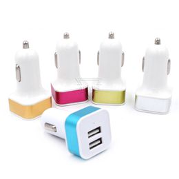 Dual USB Ports 2.1A & 1A Metal Car Charger Colourful Plug Adapter for Iphone Samsung smart phone