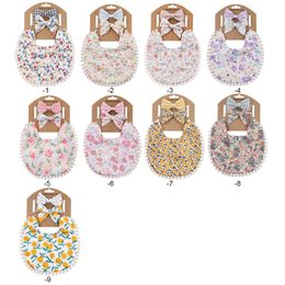 Baby Bibs Burping Clothes Newborn Burp Cloths Girls Accessories Infant Towel Print Flower Headband 2Pcs Set Princess Kids Feeding 3083 Q2