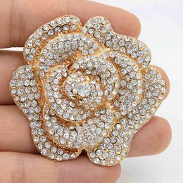 DHL FEDEX EXPRESS Whole Stunning Austria Crystals Big Gold Tone Rose Flower Brooch Wedding Bridal Bouquet Broach