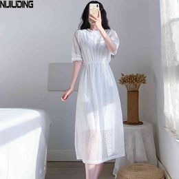 Spring Summer Lace Elegant Women Dresses Short Sleeve Square Collar Chic Party White Dress With Lining Mujer Vestidos 210514