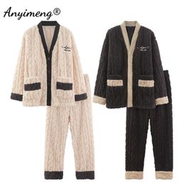Fashion Leisure Winter Thick Pyjamas for Couple Warm Pyjama Set for Men Preppy Pjs for Women Cardigan Pijama Good Quality Pijama 210928