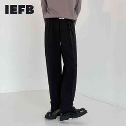 IEFB Causal Black Suit Pants For Men Korean Streetwear Fashion Straight Pants Loose Handsome Black Business Trousers 9Y6975 210524
