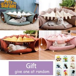 Cat Bed Tunnel Collapsible Removeable Tube Pet Interactive Play Toys with Plush Balls For Puppy Supplies 211111