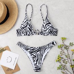 Women's Swimwear MYTENG Sexy Underwire Push Up Bra Women Bikini Print Two Piece Set Beachwear Summer Bathing Suit Biqiuni Lady Swimsuit