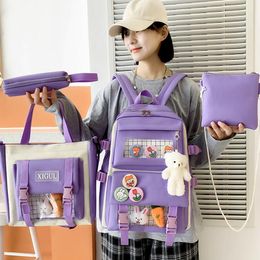 School Bags 4 Piece Set Kawaii Women's Backpack Cute High For Teenage Girls 2021 Canvas Travel Student Schoolbag