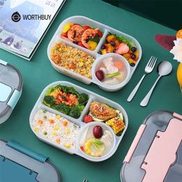 WORTHBUY Kids Lunch Box Portable Leak-Proof Food Container Storage Plastic Microwave Bento Box For Children Fruit Salad Food Box 211108