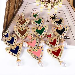 Dangle Earring Metal Love Heart Long Pearl Earrings High Quality Crystal Drop Earring For Women Fashion Jewellery Accessories Wholesale