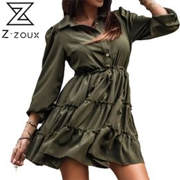 Women Dress Long Sleeve Single Breasted Shirt es Drawstring Lace Up A Line Loose Casual Mini es Summer 210513