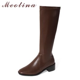 Riding Boots Women Shoes Zip High Heel Knee-High Square Toe Block Heels Long Lady Autumn Winter Black Brown 210517