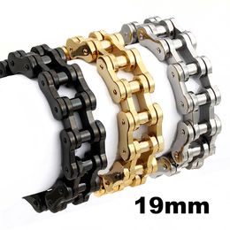 19mm Men's Heavy Stainless Steel Motorcycle Bicycle Chain Bracelet Biker Punk Rock Bike Link Wristband 9 inch Length with Velvet Bag