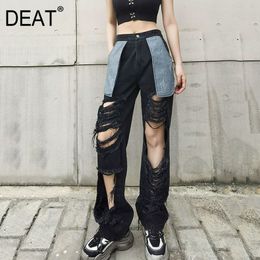 [SEAT] High Waist Wide Leg Jeans New Loose Women Black Ripped Washed Patchwork Pockets Trousers Fashion Tide Ssummer 7E7755 210428