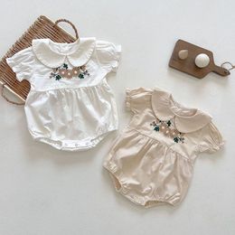 Summer Baby Girl Short Sleeve Embroidery Rompers born Kids Clothes Jumpsuits 210429