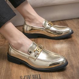 Business Shoes Luxury Brand leather Shoes Office Shoes Men Flats Patent Leather Gold Glitter wedding banquet Loafers
