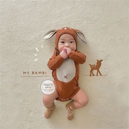 Baby Clothes Christmas Deer Costume Overall Romper For born Elasticy Infant Boys Jumpsuit With Hat Toddler Girl Clothing 220211