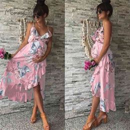 Maternity Dresses Clothes Elegant Pregnancy Dress Casual Floral Printed Ruffles Falbala Sundress For Pregnant Women 210922