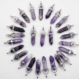 24pcs Natural stone lapis lazuli amethysts crystal agates pillar Pendant for diy Jewellery making necklaces Accessories 210720