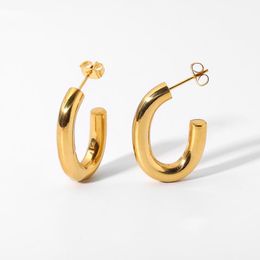 Hoop & Huggie Tarnish Free Waterproof Stainless Steel Oval Shape Earrings For Women Open Design Circle Jewellery