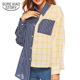 Korean fashion clothing women blouses and tops harajuku womens clothing women long sleeve shirts Button Plaid 2936 50 210527