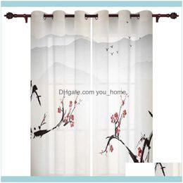-Deco el suprimentos para casa gardenlumury moderna janela cortinas de ameixa flor tinta pássaro quarto sala de estar decoração translúcido translúcido