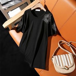 Summer 2021 Europe style new fashion Loose plus size short-sleeve T-shirt for women personality casual hot diamonds female tops 210317