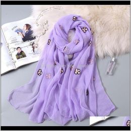 Wraps Hats, Scarves & Gloves Aessoriesfour-Leaf Clover Silk Embroidery Fashion Women Scarf Soft Casual Printing Hijab Ladies Spring Pleated S