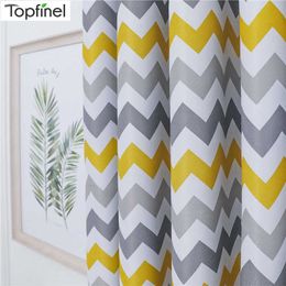 Topfinel Geometric Wave Blackout Curtain For Living Room Modern Printed Yellow Blue Window Treatment Drapes Bedroom Curtain 210712