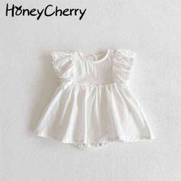 summer cotton baby jumpsuit jacquard lace flying sleeve skirt climbing dress girl bodysuit 210702