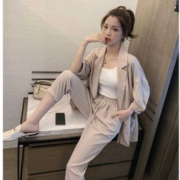 Women Plus Size Spring Summer Pants Suits Office Lady Two-Piece Set Female Casual Blazer Jacket+ Trousers Slim Fit 210930