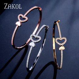 Zakol Romantic Cubic Zirconia Love Heart Sweet Bracelet Bride Bridesmaid Wedding Jewellery for Women Party Birthday Gifts Fsbp2121 Q0719