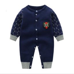 Autumn Winter Baby Brand Long Sleeve Knitted Rompers Sweaters Cotton Toddler Letters Printed Jumpsuits Newborn Onesies Infant Kids Clothes 3-24 Months